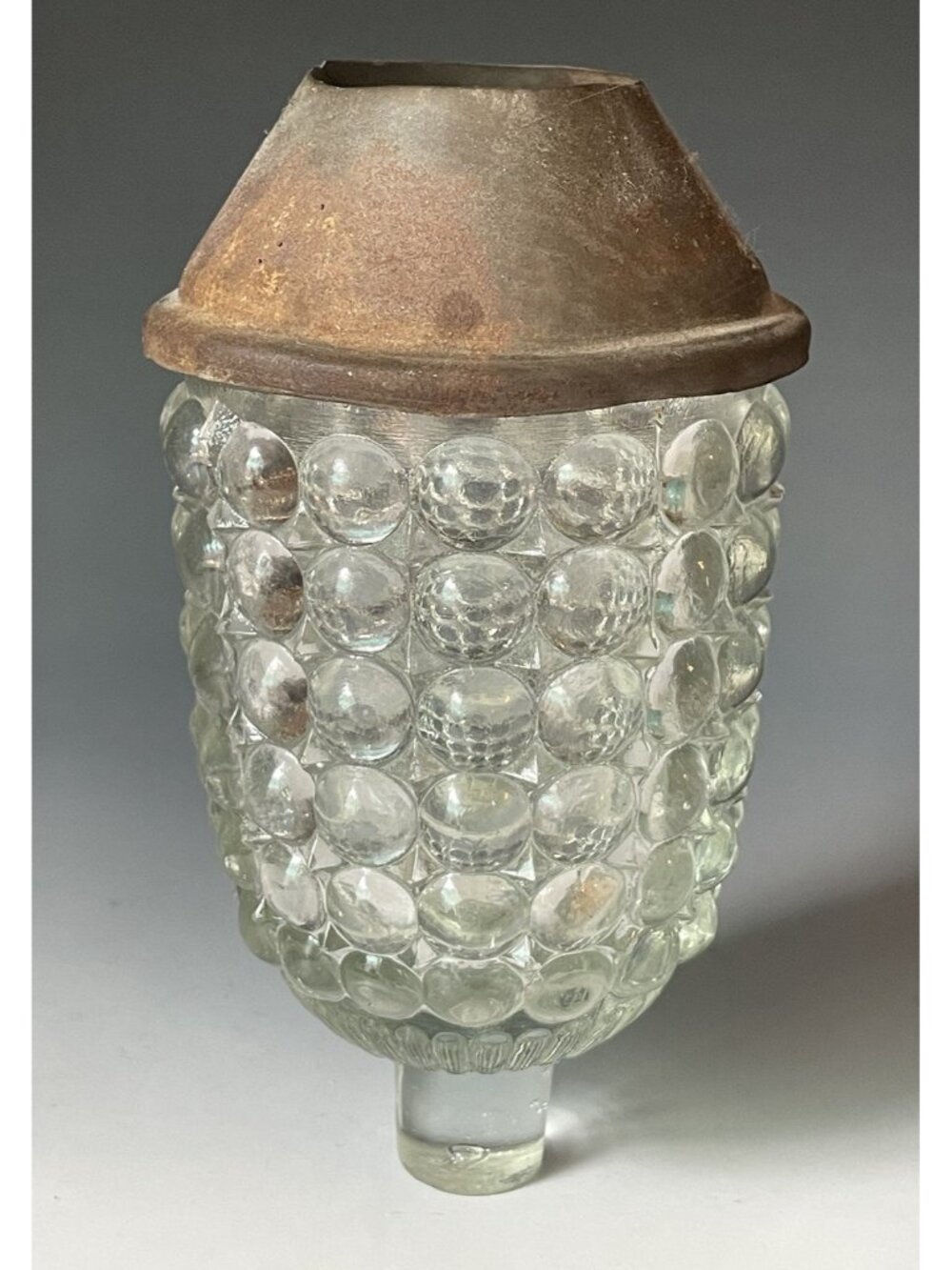 Antique Victorian EAPG Pressed Glass 'Thousand Eye' Christmas Fairy Peg Lamp Tin